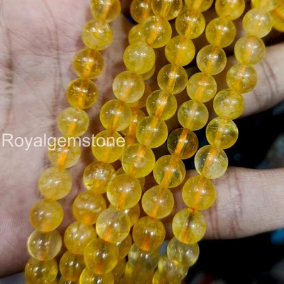 Collar de cuentas de citrino amarillo natural, collar de cuentas lisas redondas de citrino de 8 mm Foto 1 de 3