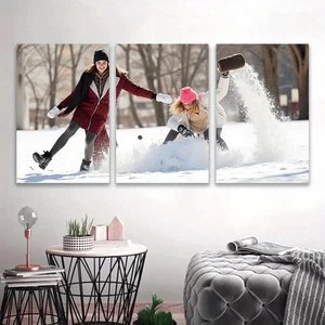 3pcs People Playing in the Snow Artwork Wall Art Canvas Unframed/Framed - Picture 1 of 8