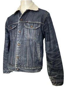 Tommy Hilfiger Denim Sherpa Jacket Men's Large Blue Lined Biker Western Trucker - Picture 1 of 8