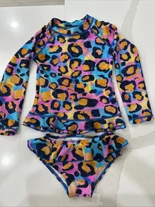 Infamous Girls Mini Me Rashie Set swimsuit-2 Pc-girl’s-Sz.4 Plum Leopard NWOT - Picture 1 of 6