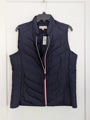Talbot's Womens Medium Navy Puffer Vest W/Pink Trim Preppy Casual Workwear NWT - Image 1 of 4