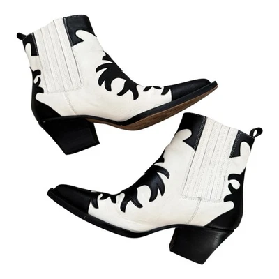 DOLCE VITA Renia Women's Black & White Western Ankle Leather Boots (Size 9 1/2) - Image 1 of 4