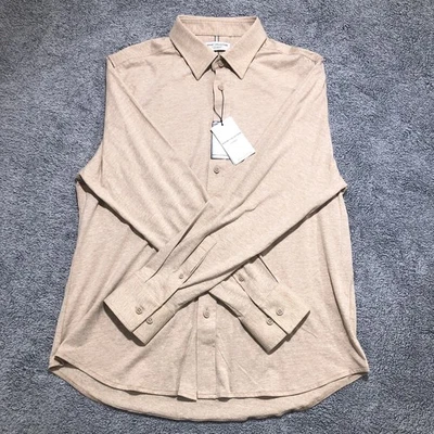 REPORT COLLECTION Lux Knit Mens LG Sand Tan 93 4-Way Stretch Button Up NWT - Image 1 of 4