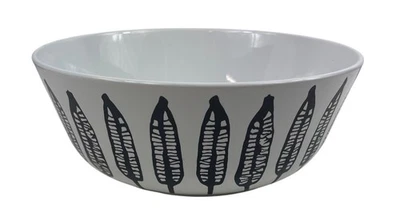 Ikea Large 10" Black & White Feather Design Ceramic Bowl Fruit Popcorn - Image 1 of 4