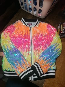 Nickelodeon JoJo's Closet Multicolor Rainbow Sequin Bomber Jacket Girls 7/8 MD - Picture 1 of 8