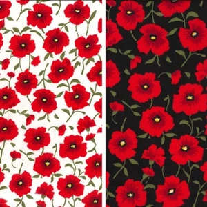 100% Cotton Poplin Fabric Rose and Hubble Floral Flower Garden Poppies - Picture 1 of 3