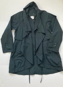 animale France Charcoal Wind Jacket 8 US/ 40 FR Drape Front Hi-Lo Snaps Drwstrng - Picture 1 of 10