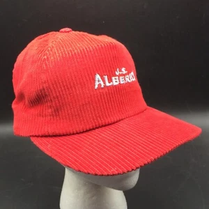 Vtg Red Corduroy Ball Cap Trucker Hat J S Alberici Construction Union Made USA - Picture 1 of 12