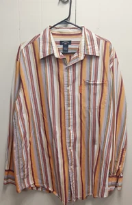 U.S. Polo Assn. Mens Orange/ Blue Stripe Button Up Shirt (Size L) 100% cotton - Picture 1 of 16