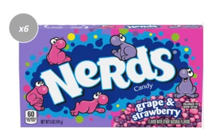 909437 6 x 141g THEATRE BOXES NERDS STRAWBERRY & GRAPE FLAVOUR TINY CANDY - Picture 1 of 1