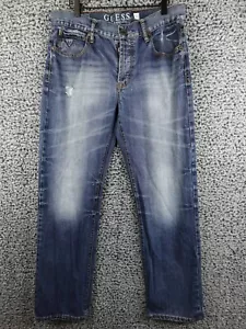 Guess Distressed Whiskered Relaxed Medium Wash Buttonfly Men’s Size 34x32 Jeans - Picture 1 of 23