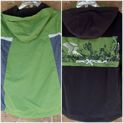 ZEROXPOSUR Reversible Boy Medium 10 12 Coat Jacket Fleece Lined Hood Green Black - Image 1 of 4
