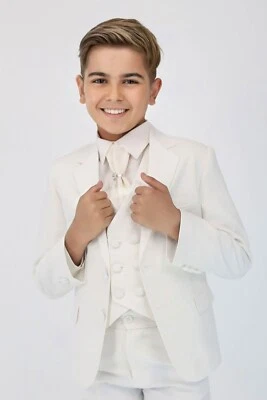SIRRI Luxurious Boys Ivory 5-PC Suit - Slim Fit Communion Christening Set, Ages 1-16