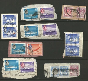 Singapore 50s-60s 17 Obliterated Fragment Stamps /TR185 - Picture 1 of 1