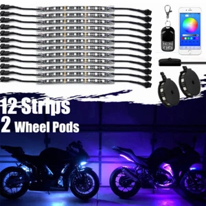 14PCS 3 in 1 Smart LED Neon Under Glow Lights Strip Kit For All Motorcycles 12V - Picture 1 of 12