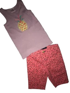Hanna Andersson Girls 120 US 6/7 Pineapple Ribbed Tank Top Denim Shorts Hilfiger - Picture 1 of 5