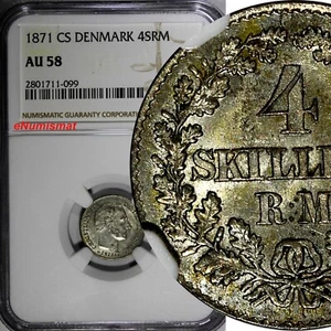 Denmark Christian IX Silver 1871 CS 4 Skilling Rigsmont NGC AU58 KM# 775.2 (099) - Picture 1 of 4