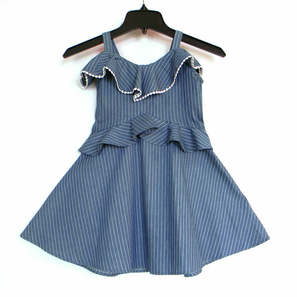 BCBGirls M (10/12) Indigo Stripe Adjustable Strap Chambray Dress