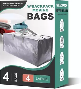 Heavy Duty Moving Bags, Extra Large Storage Totes W/Backpack Straps - Picture 1 of 7
