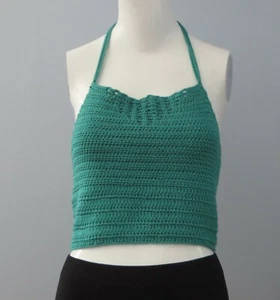 New Handmade Crochet Green Size XS Sleeveless Halter Boho Blouse Tops - Picture 1 of 3