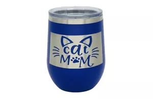 Cat mom laser engraved stainless steel wine glasses / stemless / personalized - Picture 1 of 3