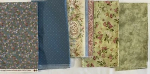 FAT QUARTERs QUILTING BUNDLE 100% COTTON Blue & Greens Lot of 5 - Picture 1 of 5