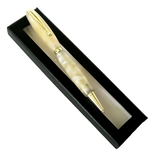 Kugelschreiber schöne Designer Handarbeit Acryl Kugelschreiber Drehstift mehrfarbig creme - Bild 1 von 5