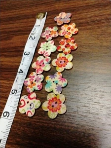 Flower Buttons, 11 Painted Colorful Flat, Flower Buttons, 2 Hole, 7/8" - Picture 1 of 3