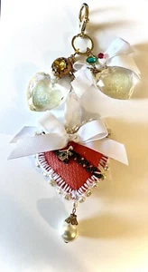 Spring Peach Or Pale Orange Colored Heart Keyring Bag Charm OOAK Handmade - Picture 1 of 9