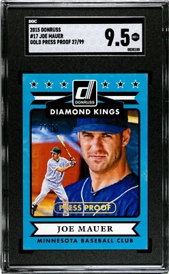 2015 Donruss #17 Joe Mauer GOLD PRESS PROOF /99 SGC 9.5 MINT+ - Image 1 of 2