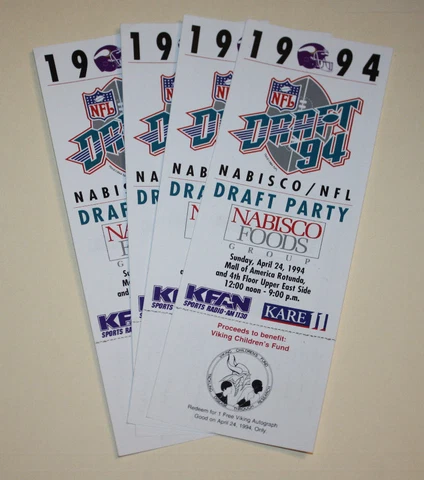 Minnesota Vikings 1994 Draft Party Ticket | Dewayne Washington Todd Steussie Cover