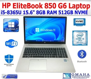 HP ELITEBOOK 850 G6 LAPTOP I5-8365U 1.60GHZ 8GB RAM 512GB NVME WIN11 WIFI/BT - Picture 1 of 7
