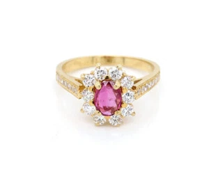 1.64 Carats Natural Ruby and Diamonds Cocktail Ring 14k Yellow Gold ring - Picture 1 of 6