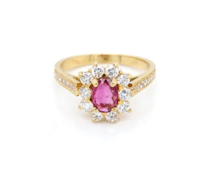 1.64 Carats Natural Ruby and Diamonds Cocktail Ring 14k Yellow Gold ring - Image 1 of 4