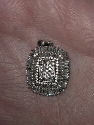 Beautiful Pendant With baguettes Solid 925 Covered W/ Rhodium GORGEOUS FIRE🔥 - Image 1 of 4