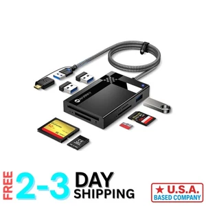 7-in-1 SD Card Reader with Dual Connector & 2.5FT Nylon Cable for Fast Transfers - Picture 1 of 9