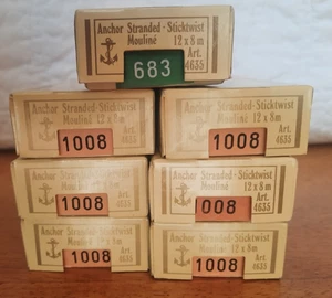 7 Boxes Anchor Stranded Cotton Embroidery Floss 6 Full 1 Partial #1008 & 683 - Picture 1 of 2