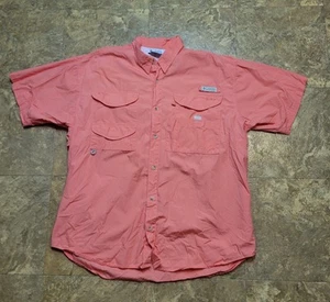 Columbia PFG Fishing Shirt Mens Large L Coral Short Sleeve Vented Caped Outdoor  - Picture 1 of 14