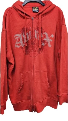 Sudadera con capucha vintage Y2K Avirex roja estrás cremallera ropa de calle XXL para hombre Foto 1 de 4