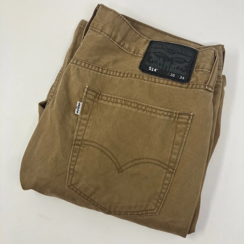 Pantalones de mezclilla Levi's 514 para hombre 36x34 (ajuste 36x32) pierna recta caqui marrón informal Foto 1 de 4