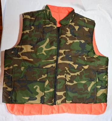 Vintage Unbranded Camo/Blaze Orange Reversible Puffer Vest, Large, Hunting - Image 1 of 4