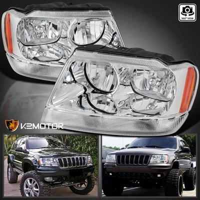 Fits 1999-2004 Jeep Grand Cherokee Clear Headlights Lamps Left+Right 99-04 - Image 1 of 4