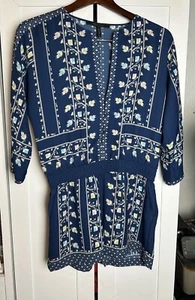 BCBGMax Azria Mujer’s Patrón Geométrico Boho Manga Larga Azul Mameluco XS - Imagen 1 de 14