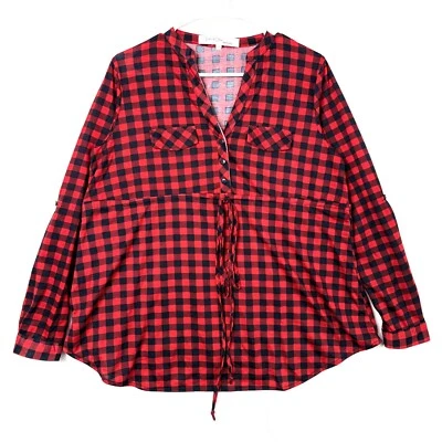 Anthropologie Eden & Olivia Plaid Split Neck Blouse Top Womens Maternity M Red - Image 1 of 4