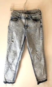 Girls Jeans Acid Wash Frayed Cropped Jeans Size 10 - Picture 1 of 5
