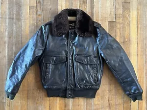 Vtg. Sears Leather Shop Brown Leather G-1 Bomber Flight Jacket 38 Talon Zip USA - Picture 1 of 15