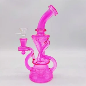 9 Inch Metalic Pink Tinted Recycler Glass Bong Water Pipe Bongs Hookah 14MM - Picture 1 of 6