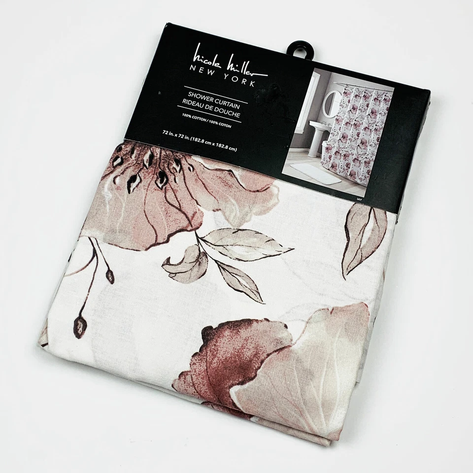 Nicole Miller Floral Lily Blush 100% Cotton Fabric Shower Curtain 72"  - Image 1 of 1