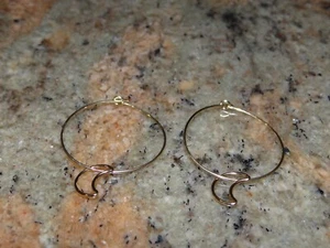 14k Yellow Gold Filled 1" Hoop Earrings with Moon Dangle - Picture 1 of 1