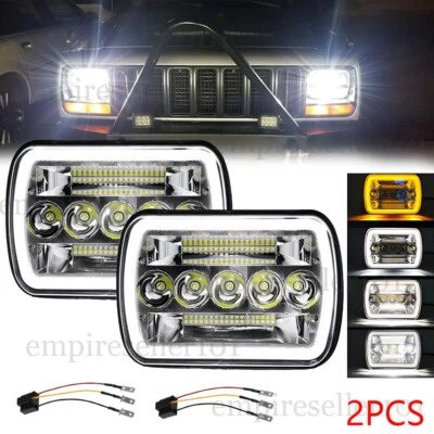 Pair 7x6" 5x7" LED Hi-Lo Sealed Beam Headlights for Jeep Cherokee XJ YJ Trucks - Image 1 of 4
